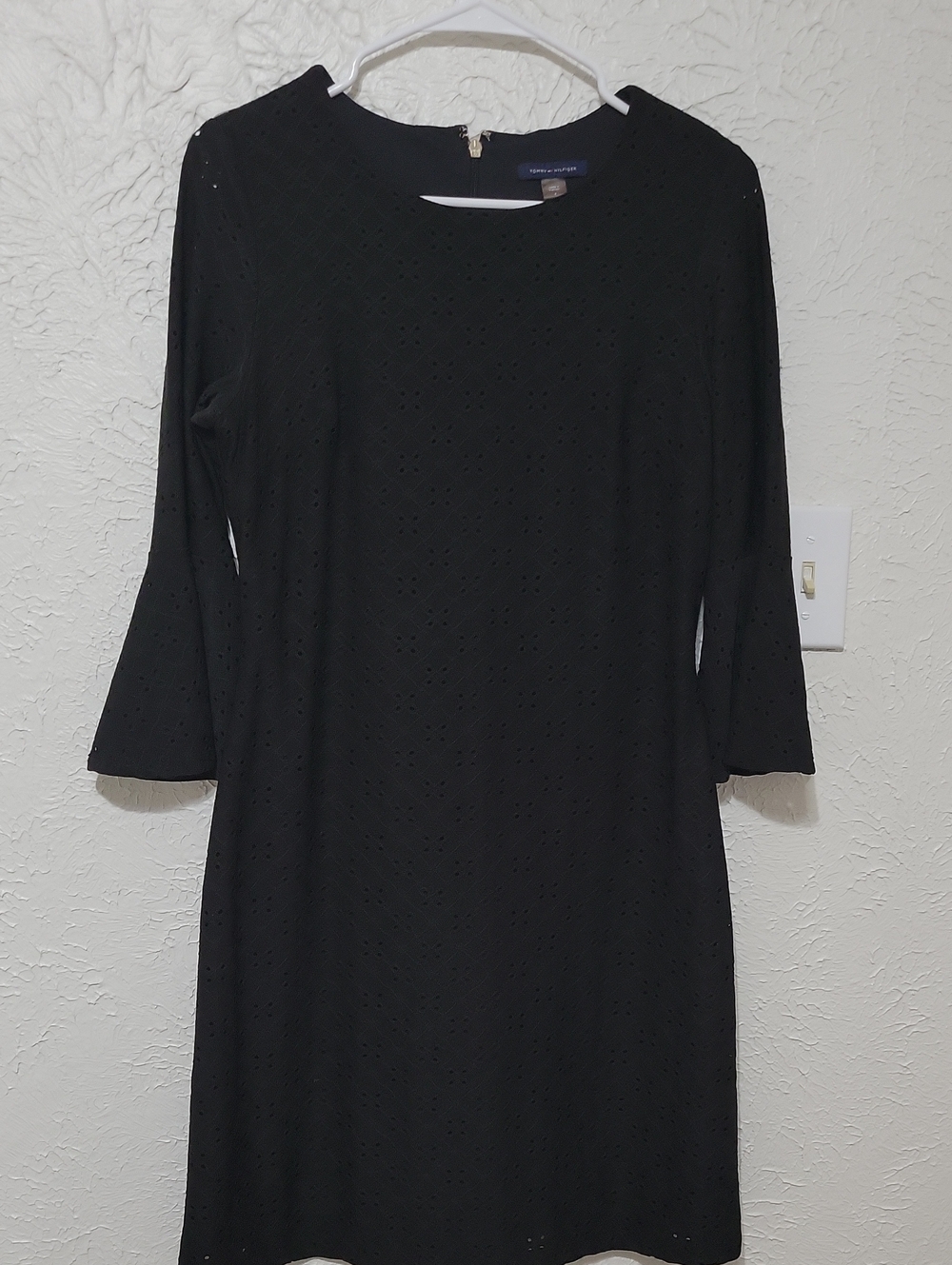 Tommy Hilfiger Black Eyelet Shift Dress with 3/4 Sleeves